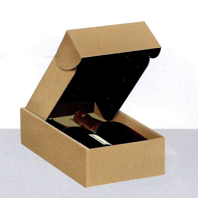 Scatole per bottiglie stese avana liscio art. KAM con separatore interno in microonda
