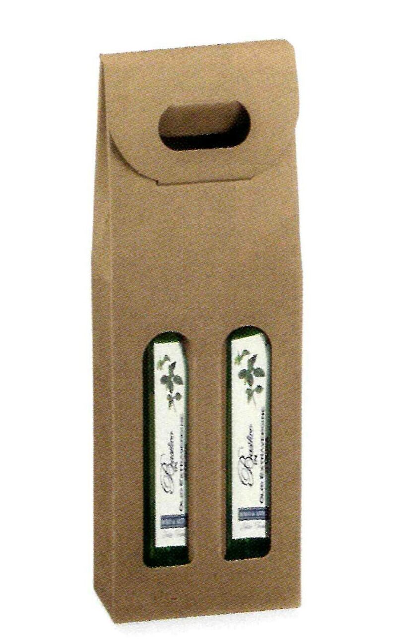 Scatola per due bottiglie di olio avana liscio art.35433